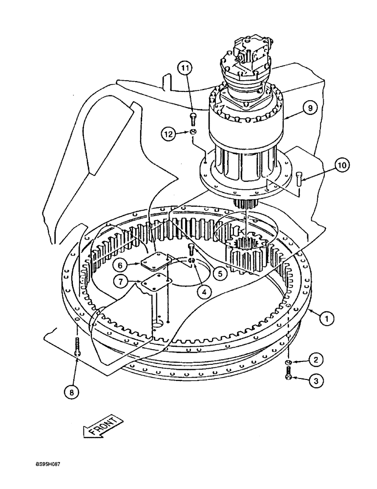 Схема запчастей Case 9060B - (9-002) - TURNTABLE BEARING AND SWING MOTOR MOUNTING (09) - CHASSIS