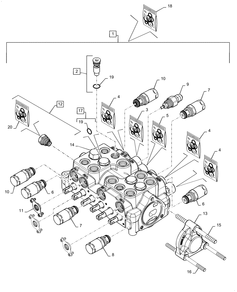 Схема запчастей Case 580M - (08-70) - VALVE, ASSY, 6-SPOOL (08) - HYDRAULICS