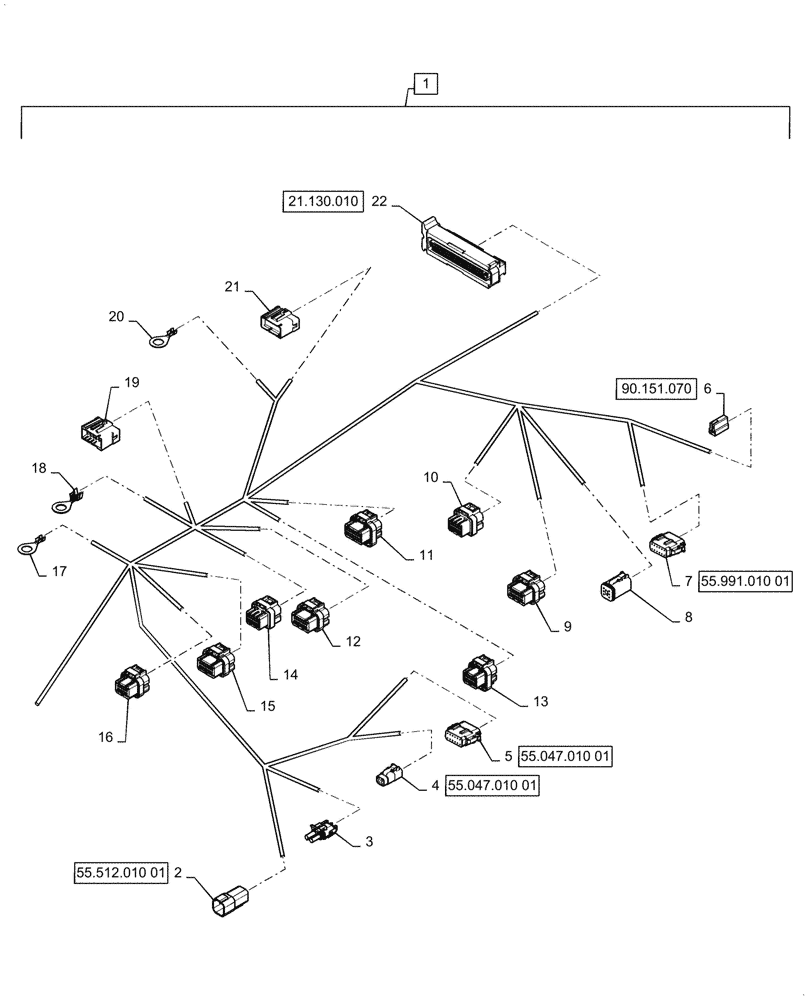 Схема запчастей Case 1121G - (55.510.030[06]) - CAB MAIN WIRE HARNESS ASSEMBLY (55) - ELECTRICAL SYSTEMS