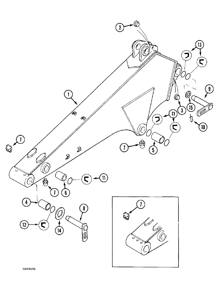 Схема запчастей Case 888 - (9F-04) - ARM AND MOUNTING PINS, 2.1 METER ARM (09) - CHASSIS