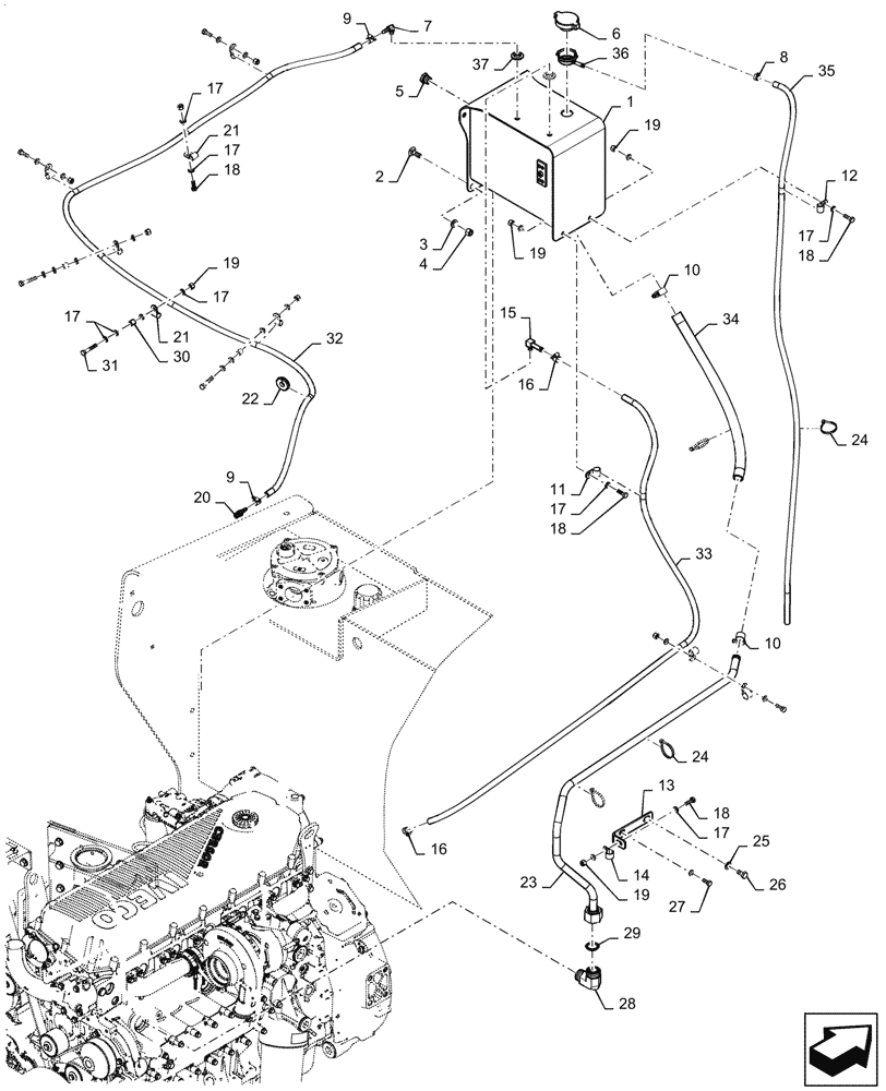 Схема запчастей Case 1121G - (10.400.010) - COOLANT EXPANSION RESERVOIR (10) - ENGINE