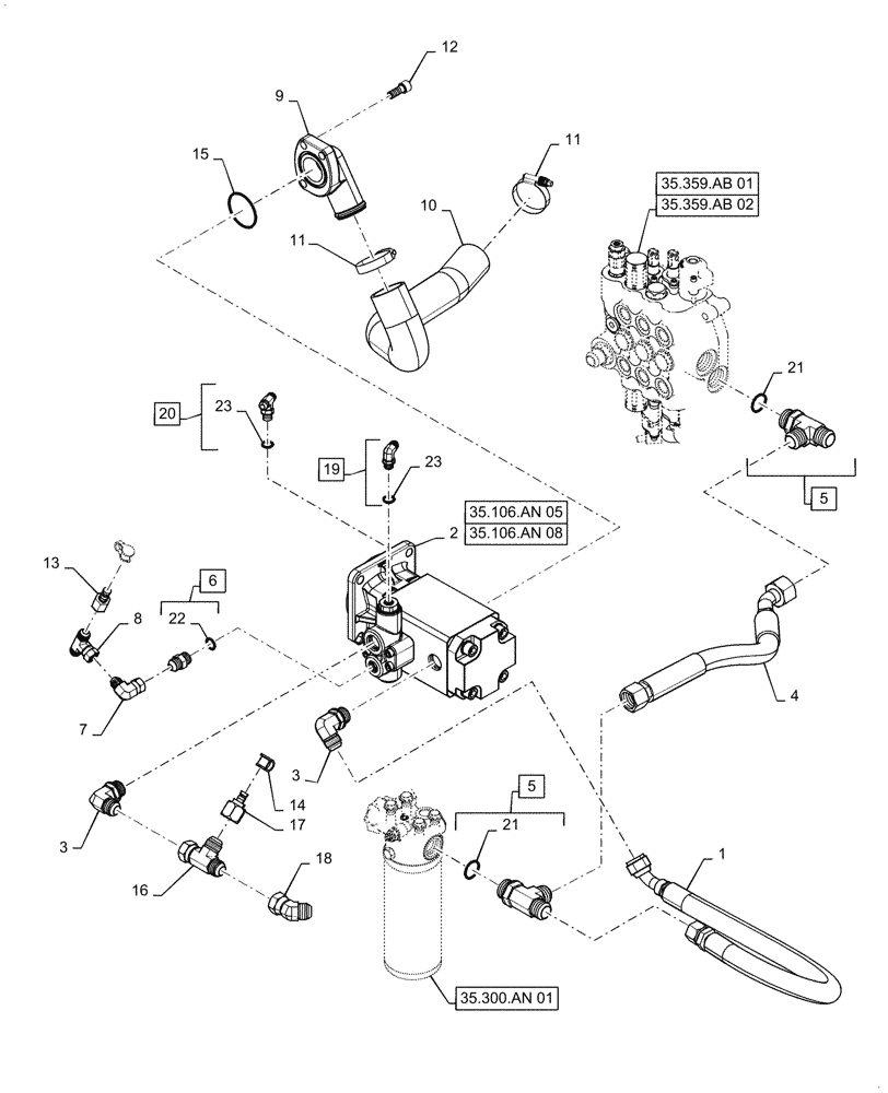 Схема запчастей Case 570N EP - (35.106.AD[02a]) - VAR - 745163 - PTO READY PUMP - SHIMADZU (35) - HYDRAULIC SYSTEMS