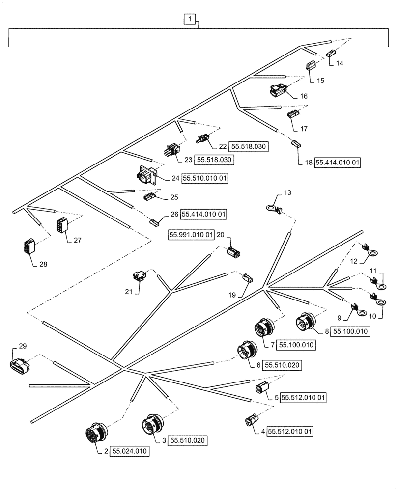 Схема запчастей Case 1021G - (55.510.030[04]) - CAB MAIN WIRE HARNESS ASSEMBLY (55) - ELECTRICAL SYSTEMS