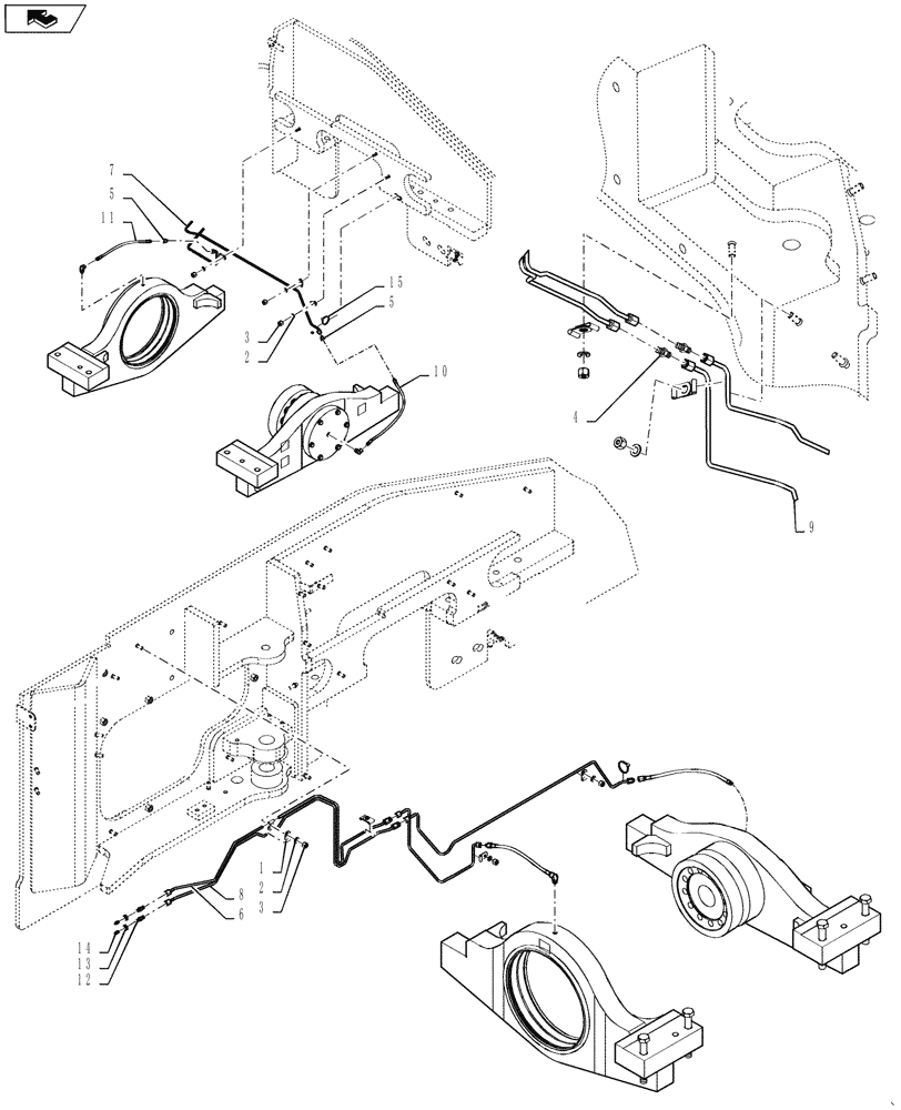 Схема запчастей Case 1121G - (25.100.010[03]) - FRONT AND REAR AXLE MOUNTING LUBRICATION LINES (25) - FRONT AXLE SYSTEM