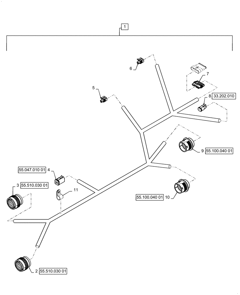 Схема запчастей Case 1121G - (55.510.020[02]) - CAB BOTTOM HARNESS ASSEMBLY (55) - ELECTRICAL SYSTEMS