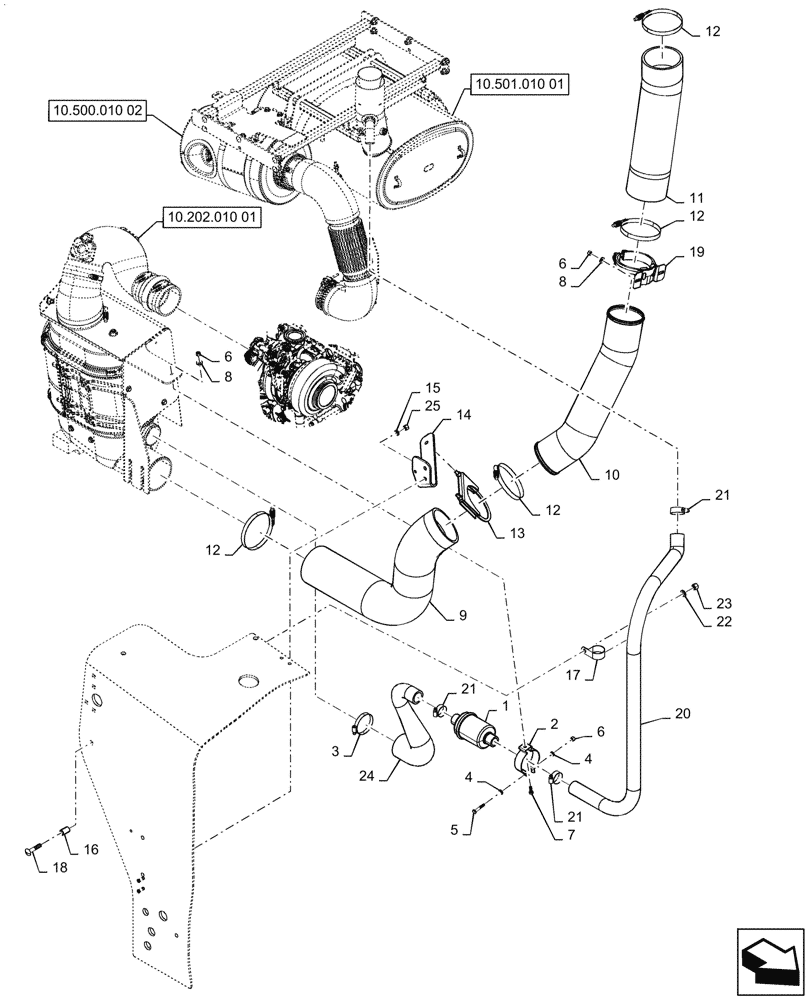 Схема запчастей Case 1121G - (10.202.010[02]) - AIR CLEANER AND HOSES (10) - ENGINE