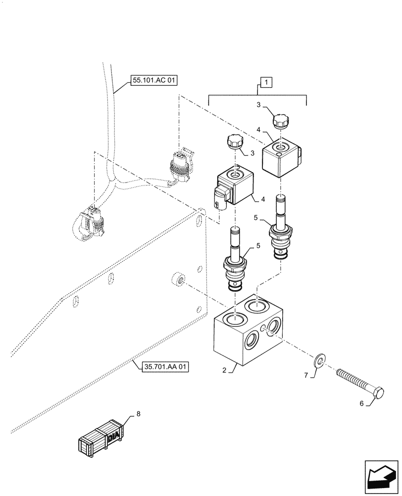 Схема запчастей Case 570N EP - (35.701.BQ[01]) - VAR - 747873 - VALVE, ASSY, RIDE CONTRL (35) - HYDRAULIC SYSTEMS