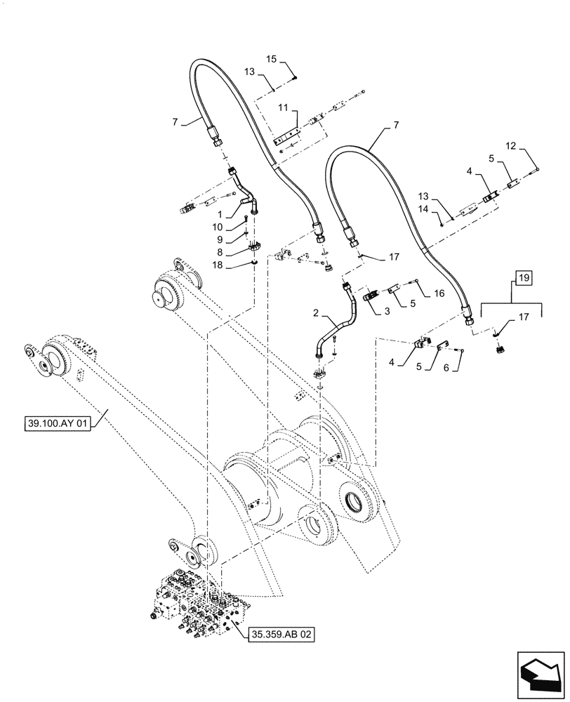 Схема запчастей Case 1021G - (35.359.020[01]) - VAR - 782492 - HOSE INSTALLATION, 3 SPOOL / 3 LEVER (35) - HYDRAULIC SYSTEMS