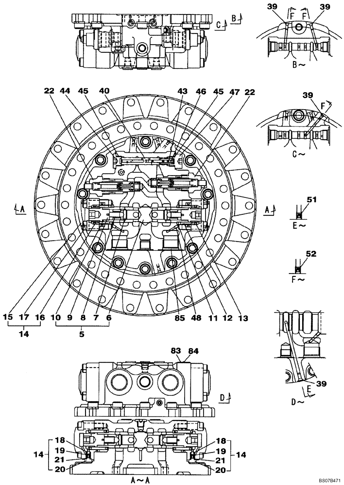 Схема запчастей Case CX160B - (06-04) - MOTOR ASSY - TRAVEL, INLET AND OUTLET (06) - POWER TRAIN