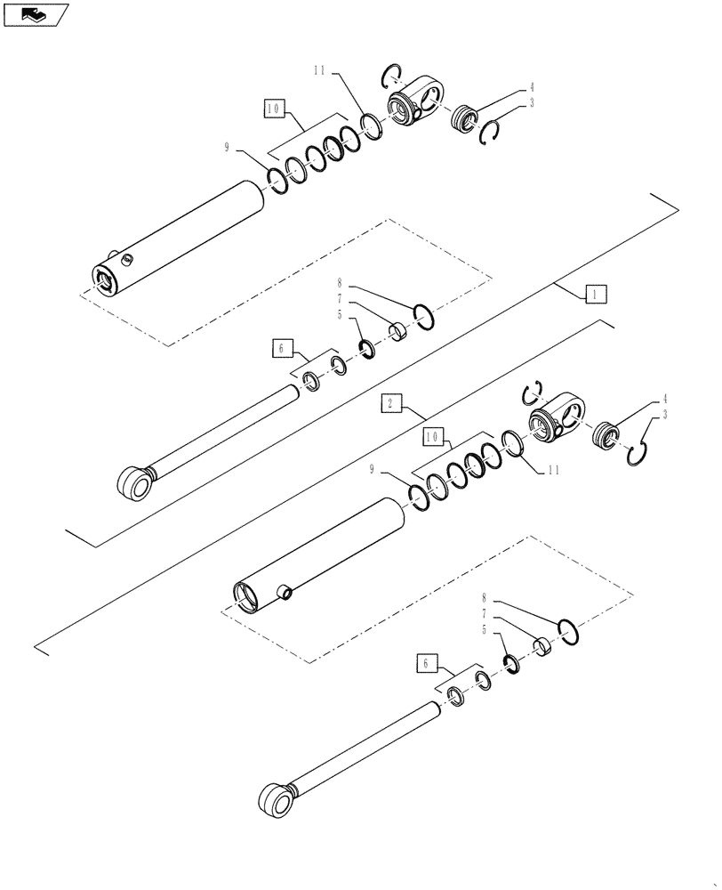 Схема запчастей Case 1121G - (41.216.020[01]) - STEERING CYLINDER ASSEMBLY, LEFT (41) - STEERING