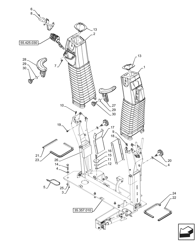 Схема запчастей Case 590SN - (35.357.030) - VAR - 423078, 747669 - BACKHOE ARM, PILOT CONTROLS, BOOT (35) - HYDRAULIC SYSTEMS