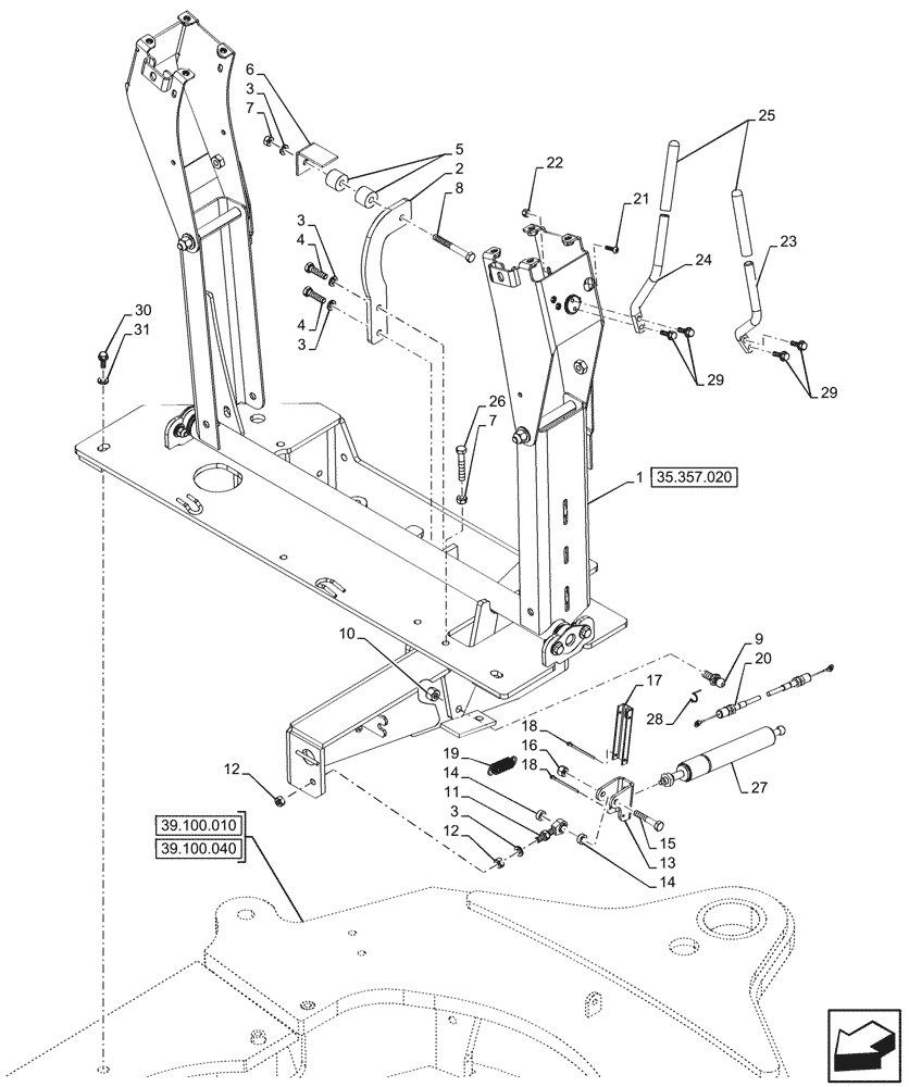 Схема запчастей Case 590SN - (35.357.010) - VAR - 423078, 747669 - BACKHOE ARM, PILOT CONTROLS, SUPPORT (35) - HYDRAULIC SYSTEMS