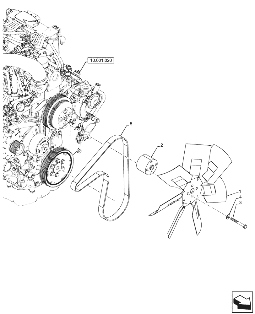 Схема запчастей Case 590SN - (10.414.030) - ENGINE, FAN, W/ AIR CONDITIONING (10) - ENGINE