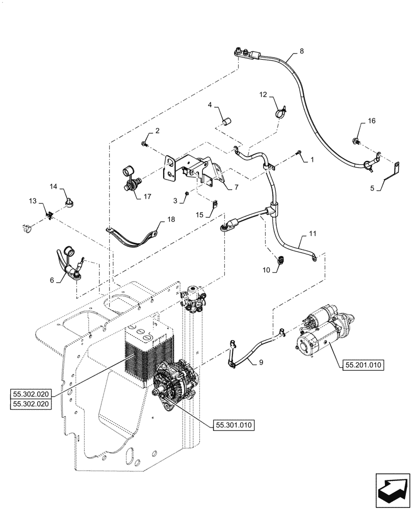 Схема запчастей Case SV340 - (55.302.030[01]) - NO BATTERY DISCONNECT (55) - ELECTRICAL SYSTEMS