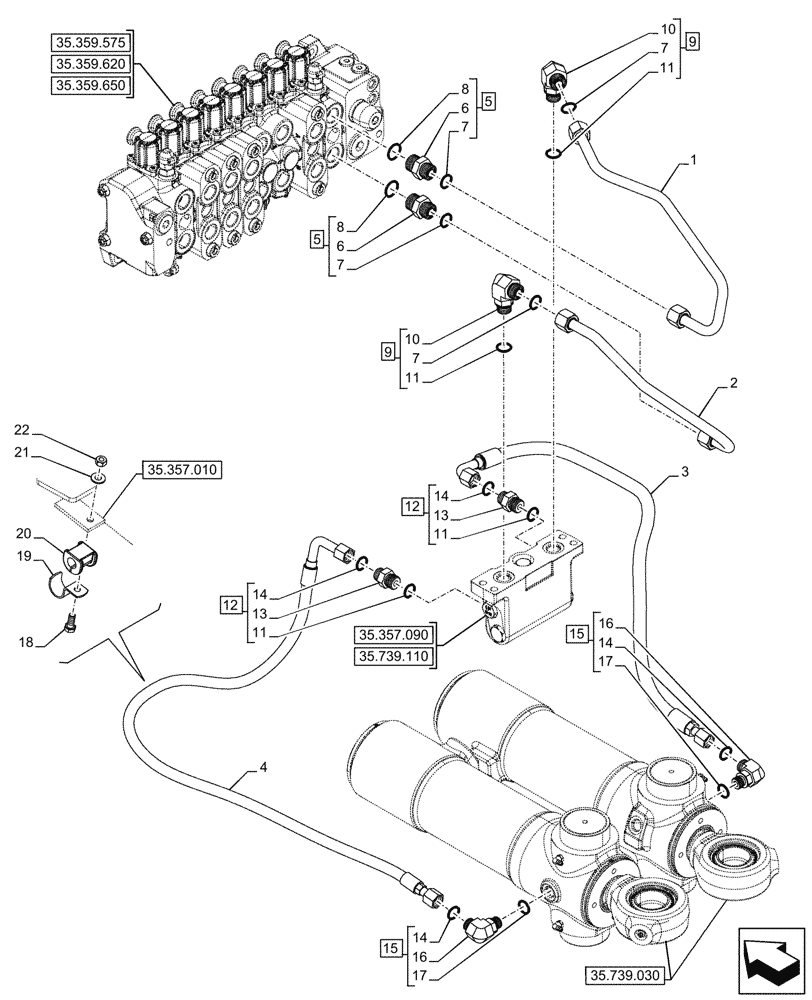 Схема запчастей Case 580SN WT - (35.357.120) - VAR - 423078 - BACKHOE ARM, PILOT CONTROLS, LINE (35) - HYDRAULIC SYSTEMS