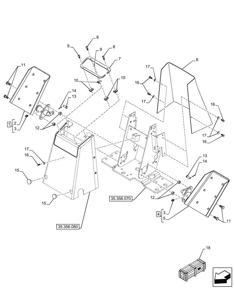 Схема запчастей Case 580N - (35.356.020) - BACKHOE ARM, MECHANICAL CONTROL, FOOT SWING (35) - HYDRAULIC SYSTEMS