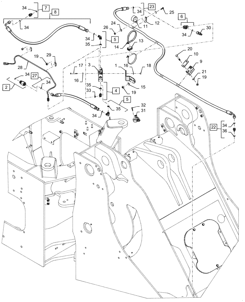 Схема запчастей Case 821G - (27.106.010) - DIFFERENTIAL LOCK LINES (27) - REAR AXLE SYSTEM