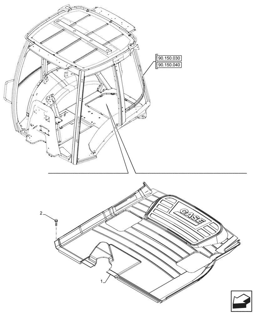 Схема запчастей Case 590SN - (90.160.250) - CAB, WIDE, FLOOR MAT, REAR, W/ PILOT CONTROLS (90) - PLATFORM, CAB, BODYWORK AND DECALS