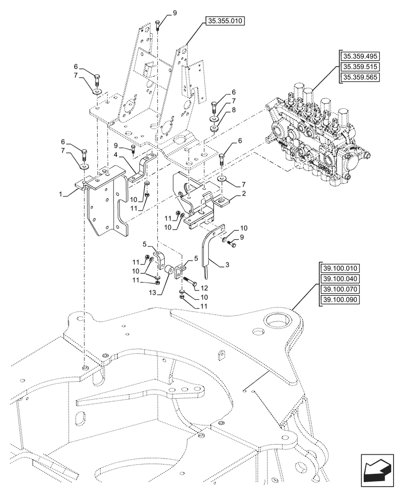 Схема запчастей Case 590SN - (35.355.040) - VAR - 742369 - BACKHOE ARM, MECHANICAL, CONTROL, SLEWING/SWING,, SUPPORT (35) - HYDRAULIC SYSTEMS