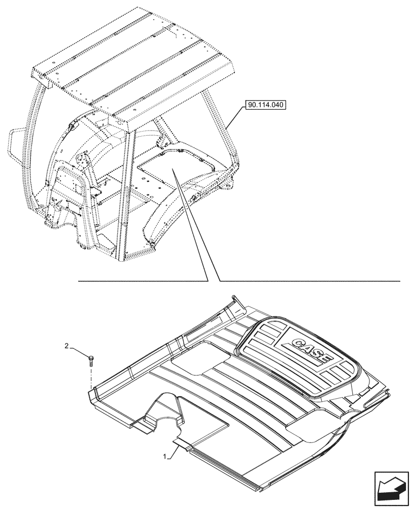 Схема запчастей Case 590SN - (90.110.160) - CANOPY, WIDE, FLOOR MAT, REAR, W/ PILOT CONTROLS (90) - PLATFORM, CAB, BODYWORK AND DECALS