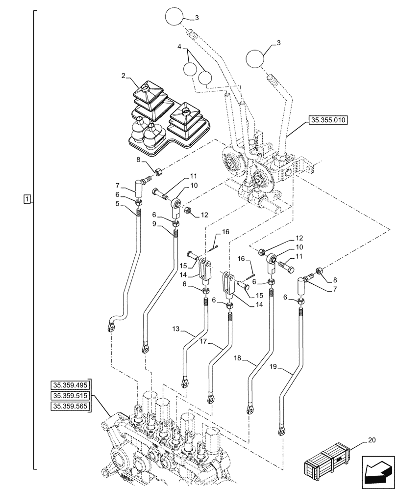 Схема запчастей Case 590SN - (35.355.020) - VAR - 742369 - BACKHOE ARM, MECHANICAL, CONTROL, SLEWING/SWING, ROD (35) - HYDRAULIC SYSTEMS