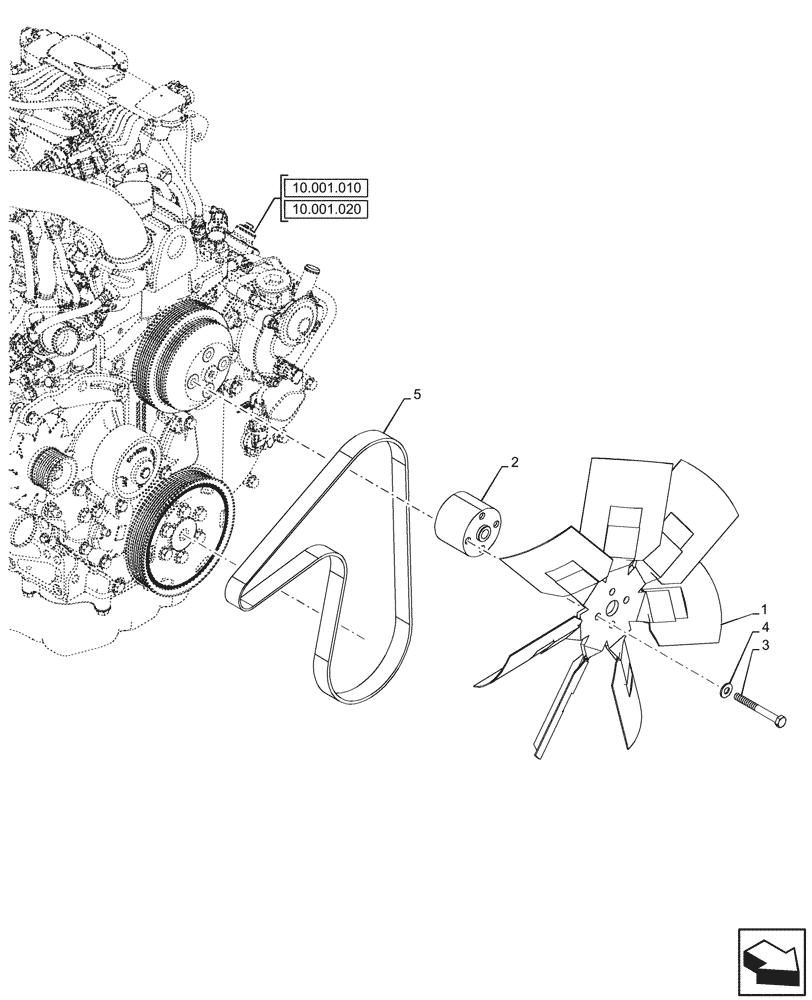 Схема запчастей Case 580N - (10.414.030) - ENGINE, FAN, W/ AIR CONDITIONING (10) - ENGINE