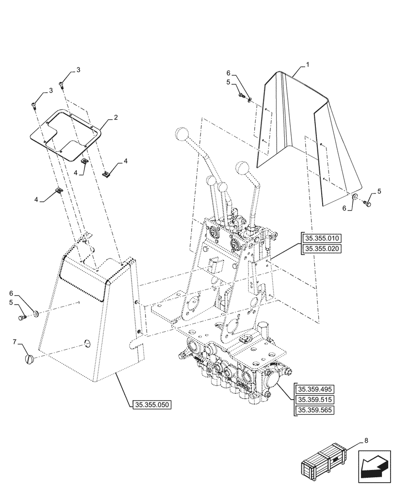 Схема запчастей Case 590SN - (35.355.030) - VAR - 742369 - BACKHOE ARM, MECHANICAL, CONTROL, SLEWING/SWING, COVER (35) - HYDRAULIC SYSTEMS