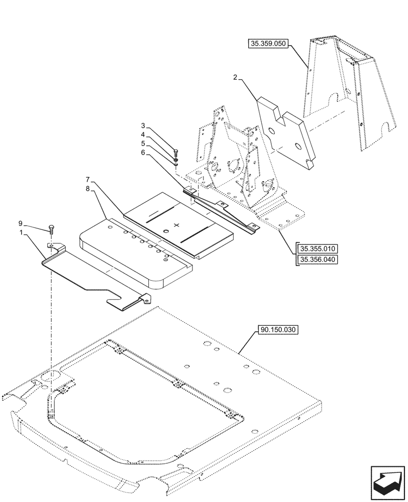 Схема запчастей Case 590SN - (90.105.040) - REAR CONSOLE, FOAM INSULATION, W/O ROPS, W/O PILOT CONTROL (90) - PLATFORM, CAB, BODYWORK AND DECALS