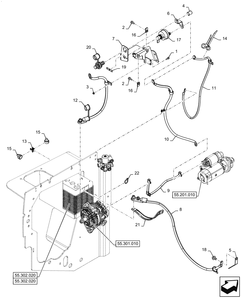 Схема запчастей Case SV340 - (55.302.030[02]) - BATTERY DISCONNECT (55) - ELECTRICAL SYSTEMS