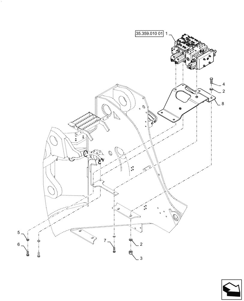 Схема запчастей Case 1021G - (35.357.030[01]) - VAR - 734051, 734052 - CONTROL VALVE, MOUNTING - 2 FUNCTION, 3 SPOOL (35) - HYDRAULIC SYSTEMS