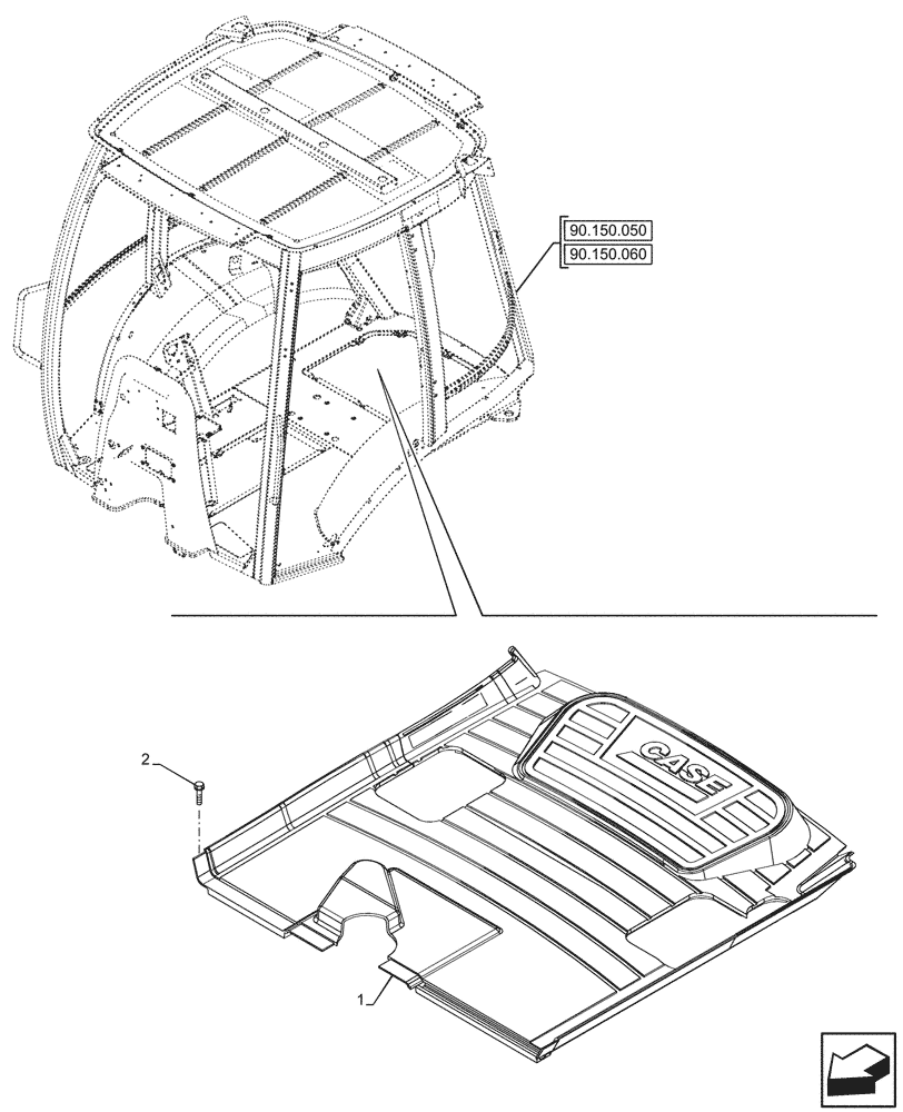 Схема запчастей Case 580SN - (90.160.240) - CAB, NARROW, FLOOR MAT, REAR, W/ PILOT CONTROLS (90) - PLATFORM, CAB, BODYWORK AND DECALS