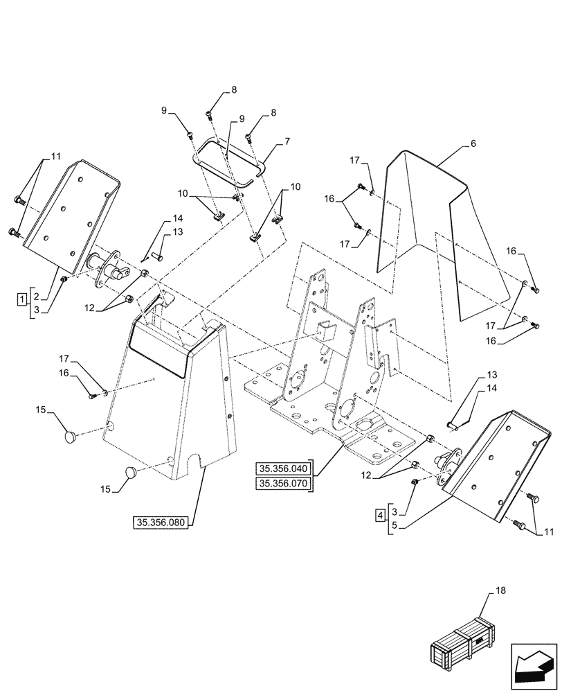 Схема запчастей Case 580SN WT - (35.356.020) - BACKHOE ARM, MECHANICAL CONTROL, FOOT SWING (35) - HYDRAULIC SYSTEMS