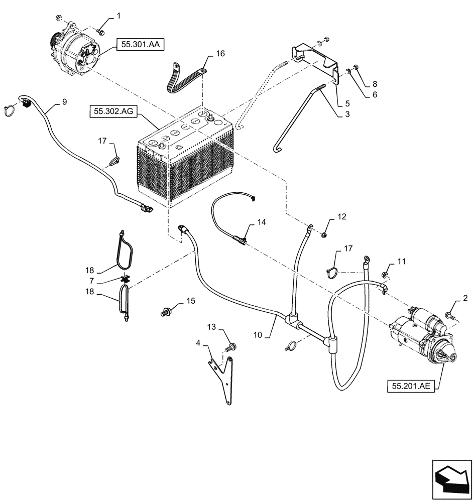 Схема запчастей Case TR320 - (55.101.01) - ENGINE ELECTRICAL (SV300,TV380) (55) - ELECTRICAL SYSTEMS