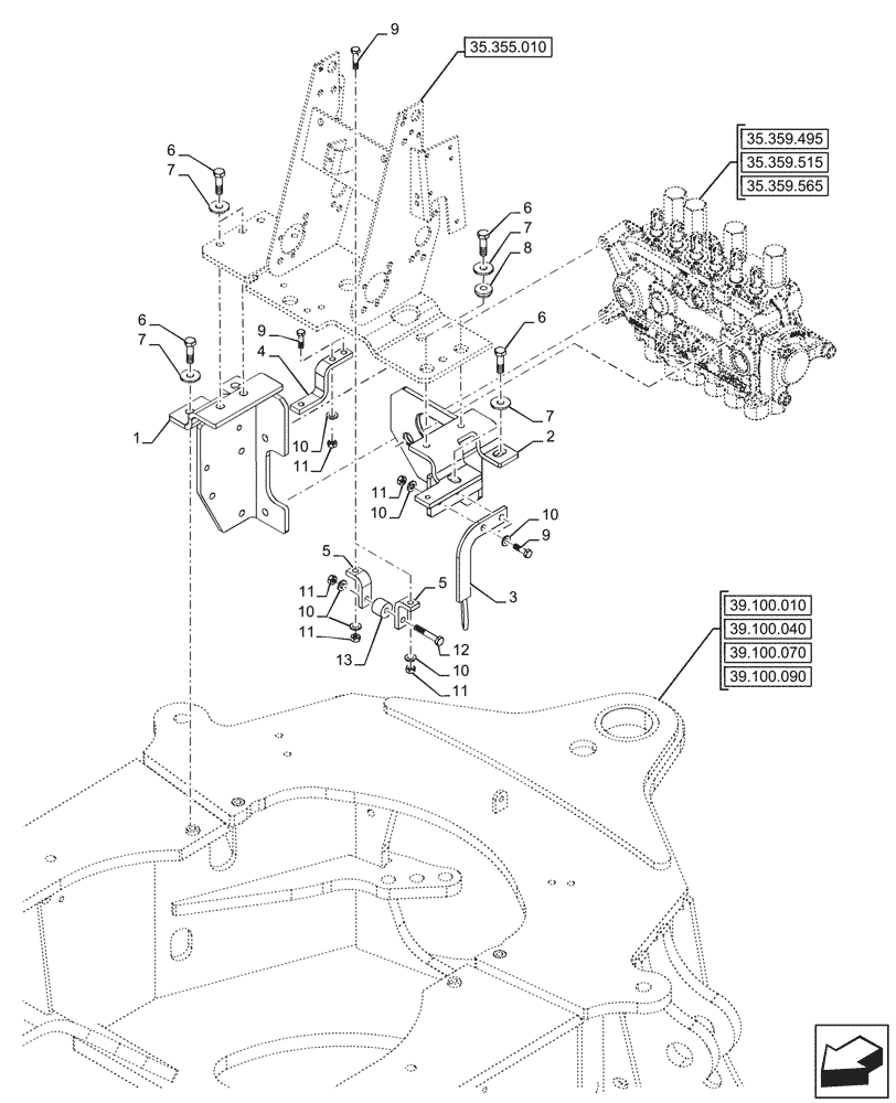 Схема запчастей Case 590SN - (35.356.010) - BACKHOE ARM, MECHANICAL, CONTROL LEVER, SUPPORT (35) - HYDRAULIC SYSTEMS