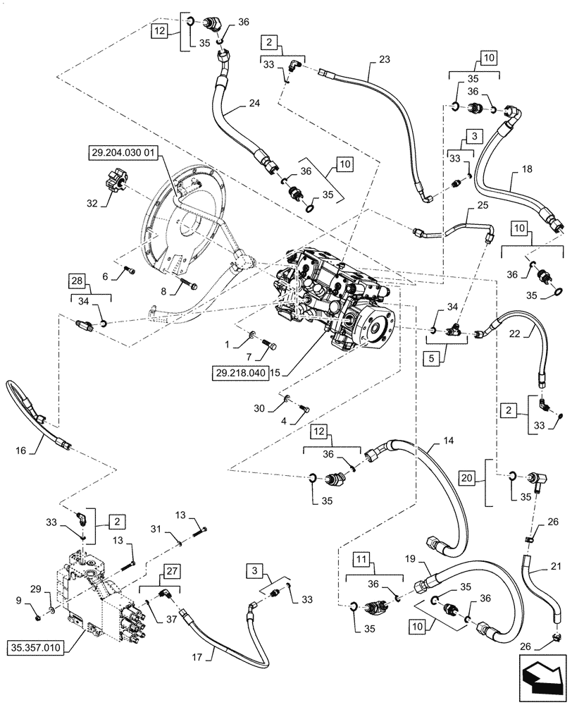 Схема запчастей Case SV340 - (29.204.020[01]) - HYDROSTATIC PUMP, DRIVE LINES, ELECTRO-HYDRAULIC CONTROLS (29) - HYDROSTATIC DRIVE