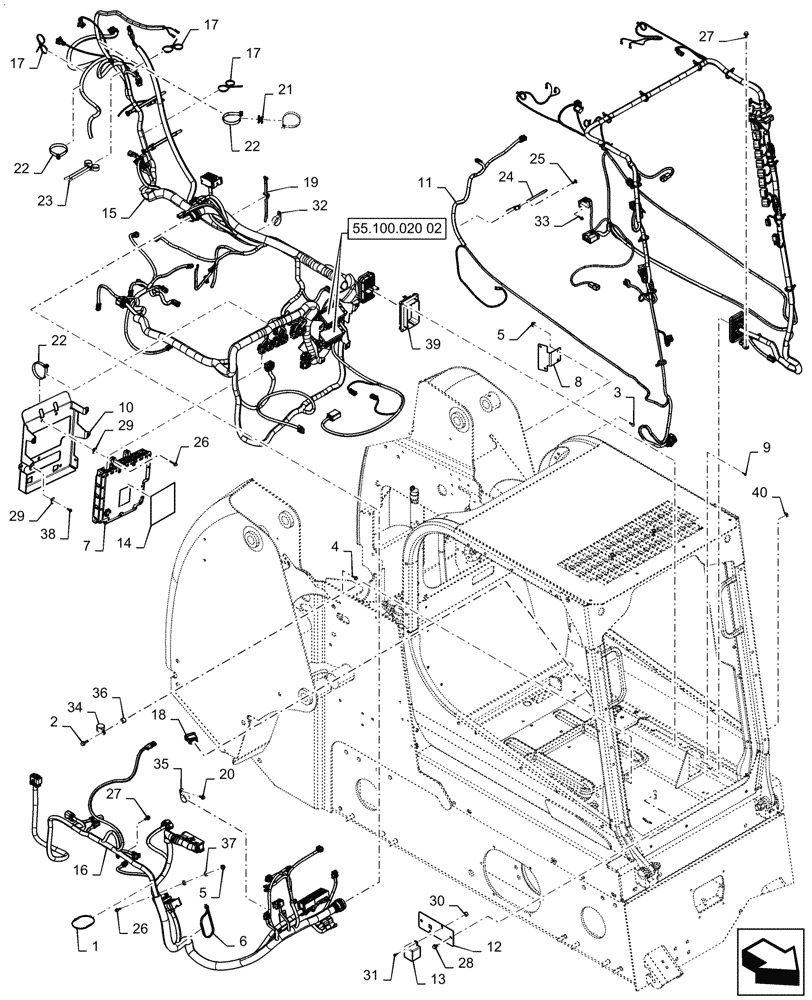 Схема запчастей Case SV340 - (55.101.010[04]) - WIRE HARNESS, ELECTRO-HYDRAULIC CONTROLS, OPEN CAB (55) - ELECTRICAL SYSTEMS