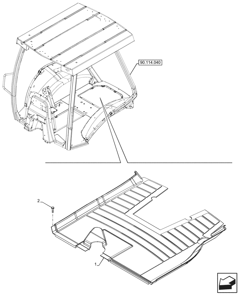 Схема запчастей Case 590SN - (90.110.170) - CANOPY, WIDE, FLOOR MAT, REAR, W/ MECHANICAL CONTROLS (90) - PLATFORM, CAB, BODYWORK AND DECALS