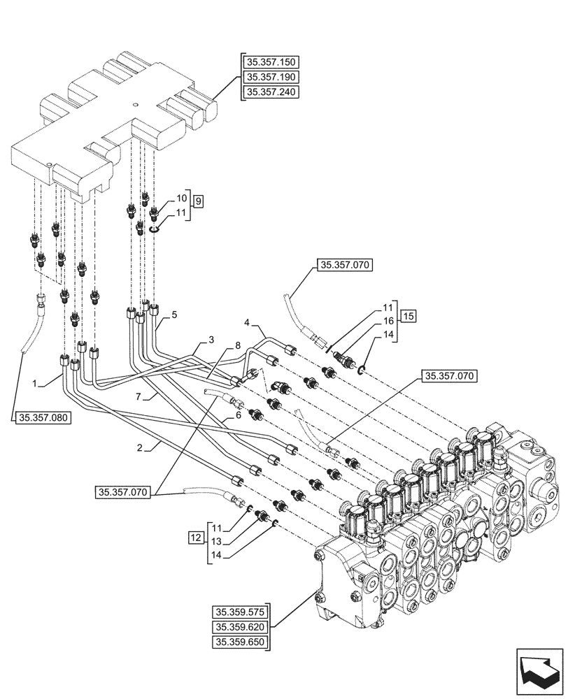 Схема запчастей Case 580SN WT - (35.357.110) - VAR - 423078 - BACKHOE ARM, PILOT CONTROLS, LINE (35) - HYDRAULIC SYSTEMS