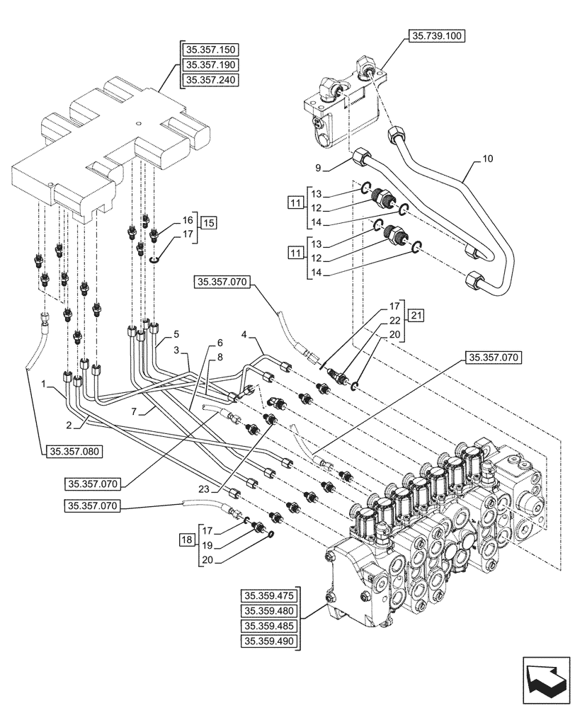 Схема запчастей Case 580N - (35.357.060) - VAR - 747669 - BACKHOE ARM, PILOT CONTROLS, LINE (35) - HYDRAULIC SYSTEMS