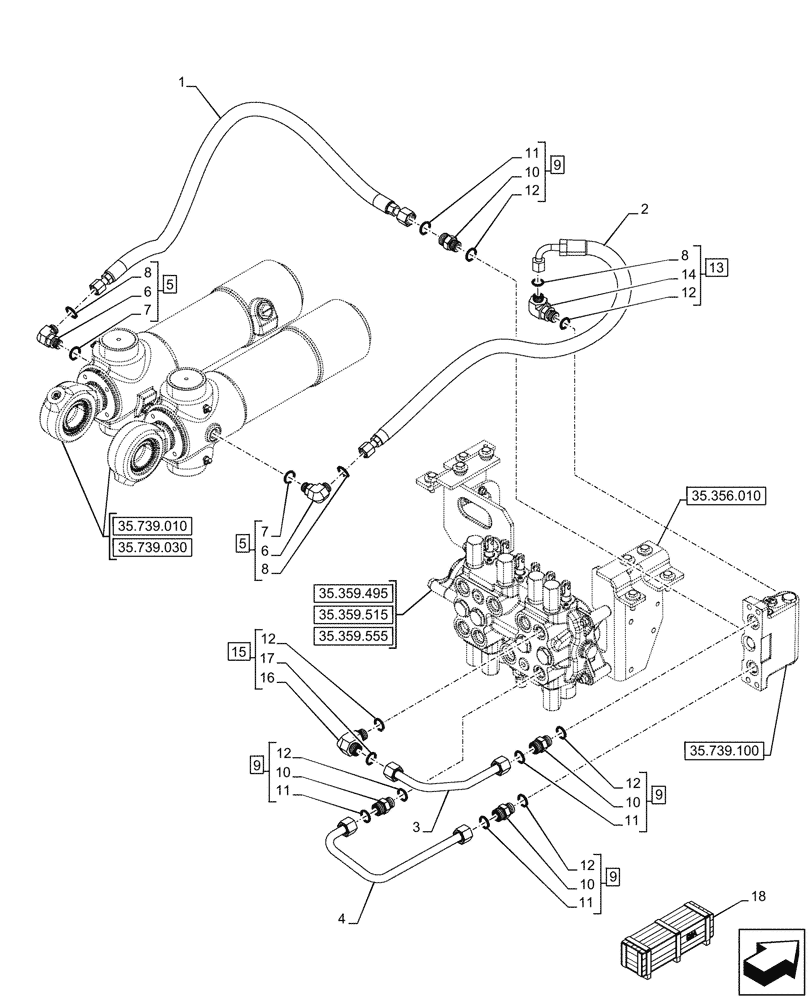 Схема запчастей Case 590SN - (35.739.090) - VAR - 742369, 745166 - BOOM SWING, MECHANICAL, CONTROLS, DAMPING VALVE, LINE (35) - HYDRAULIC SYSTEMS