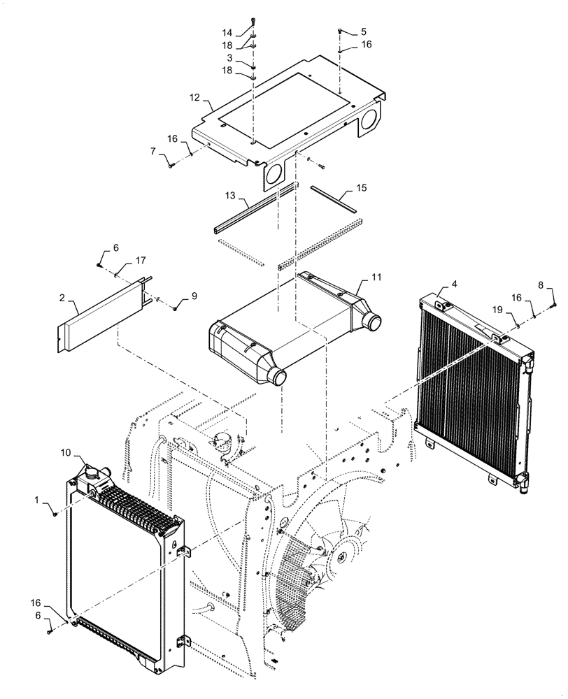 Схема запчастей Case 921F - (10.408.05) - RADIATOR, TRANSMISSION AND HYDRAULIC COOLER INSTALLATION 921F (10) - ENGINE