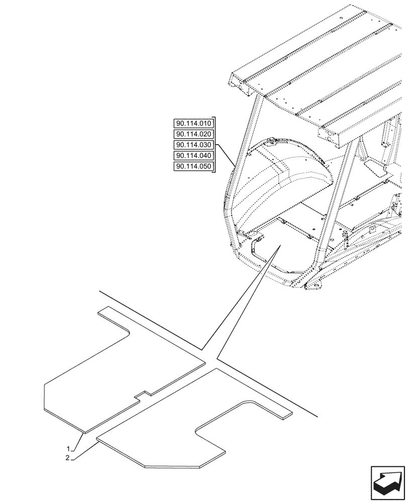 Схема запчастей Case 580SN - (90.105.050) - CANOPY, FLOOR, FOAM INSULATION, W/ PILOT CONTROLS (90) - PLATFORM, CAB, BODYWORK AND DECALS