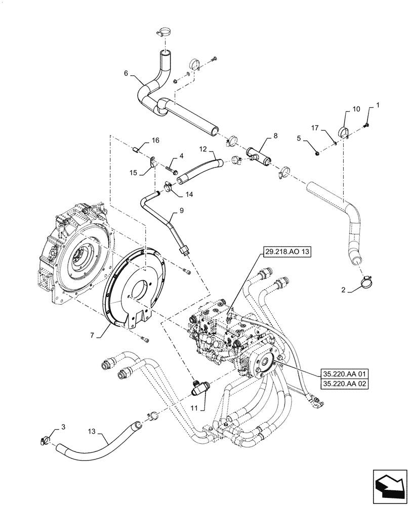 Схема запчастей Case TR310 - (29.204.AB[04]) - HYDROSTATIC PUMP, SUPPLY LINES, E-H CONTROLS (20-NOV-2015 & NEWER) (29) - HYDROSTATIC DRIVE