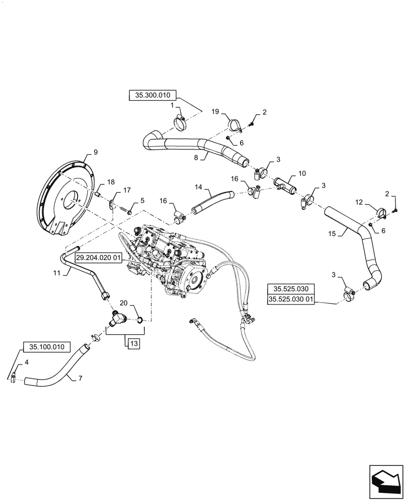 Схема запчастей Case TR340 - (29.204.030[01]) - HYDROSTATIC PUMP, SUPPLY LINES, ELECTRO-HYDRAULIC CONTROLS (29) - HYDROSTATIC DRIVE