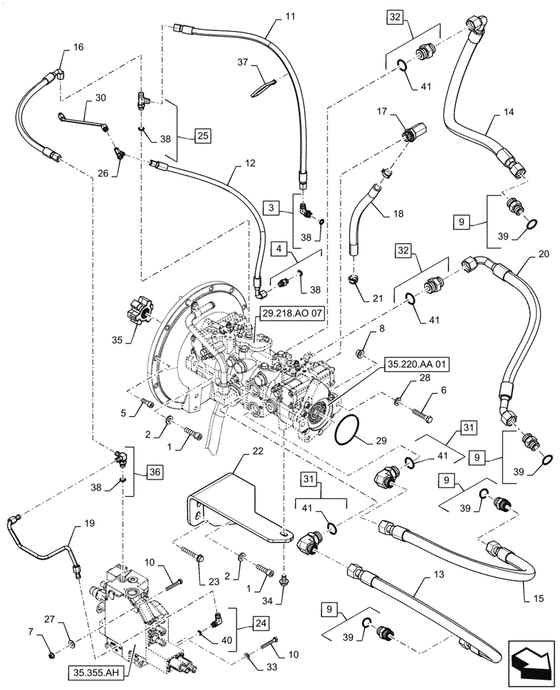 Схема запчастей Case SR240 - (29.204.AB[01]) - HYDROSTATIC PUMP, DRIVE LINES, MECHANICAL CONTROLS (29) - HYDROSTATIC DRIVE