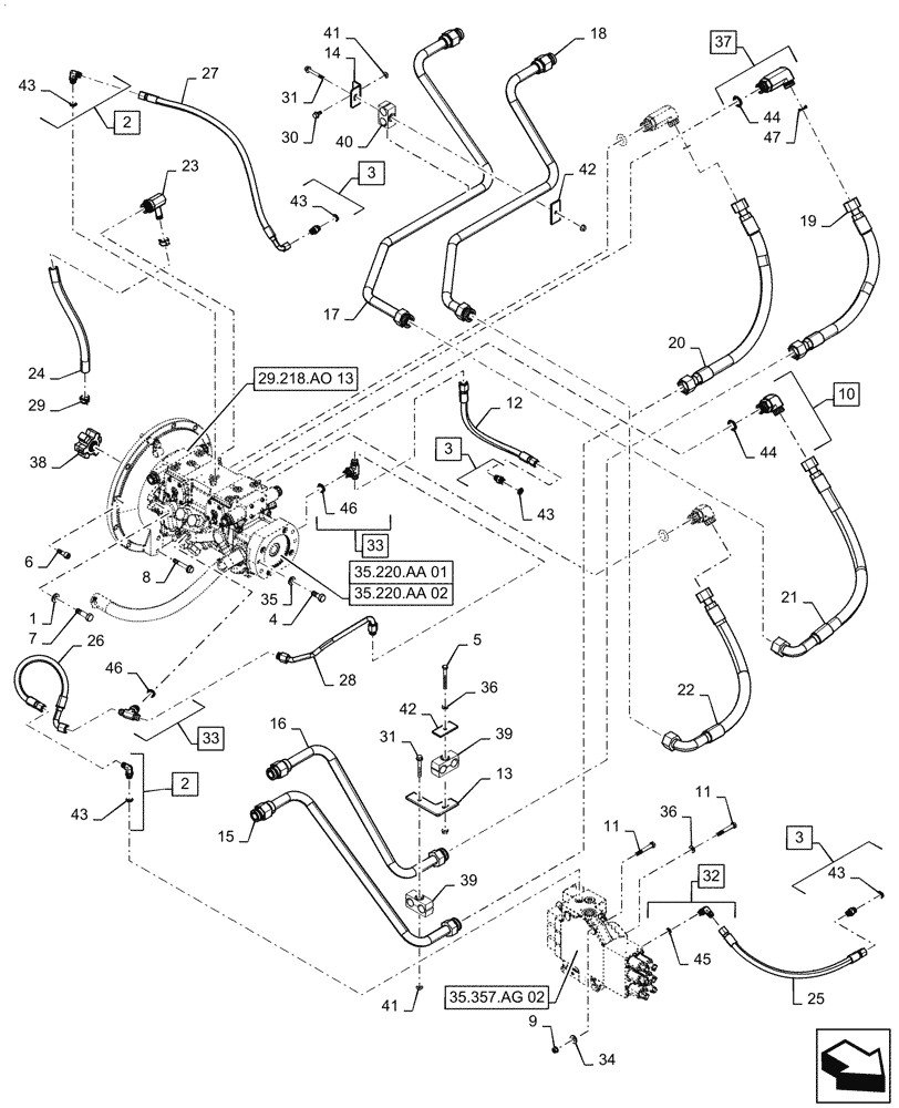 Схема запчастей Case TR310 - (29.204.AB[03]) - HYDROSTATIC PUMP, DRIVE LINES, E-H CONTROLS (20-NOV-2015 & NEWER) (29) - HYDROSTATIC DRIVE