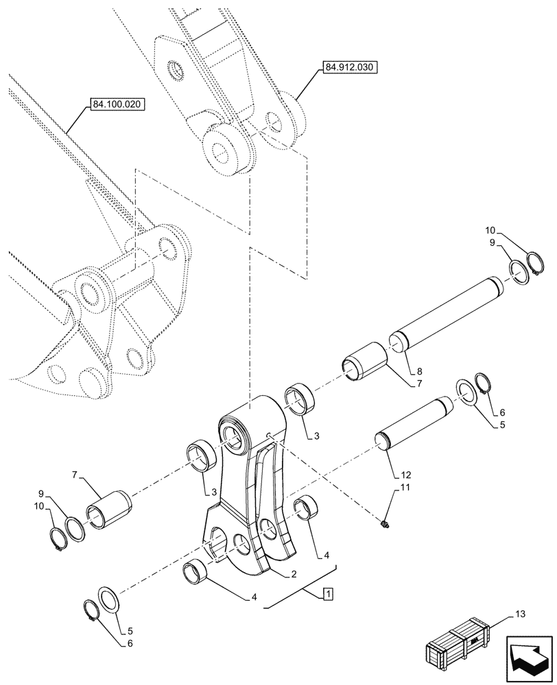 Схема запчастей Case 580N - (84.100.190) - VAR - 442018 - BACKHOE BUCKET, MECH. COUPLER, EXTENDABLE DIPPER, LINK 14FT (84) - BOOMS, DIPPERS & BUCKETS