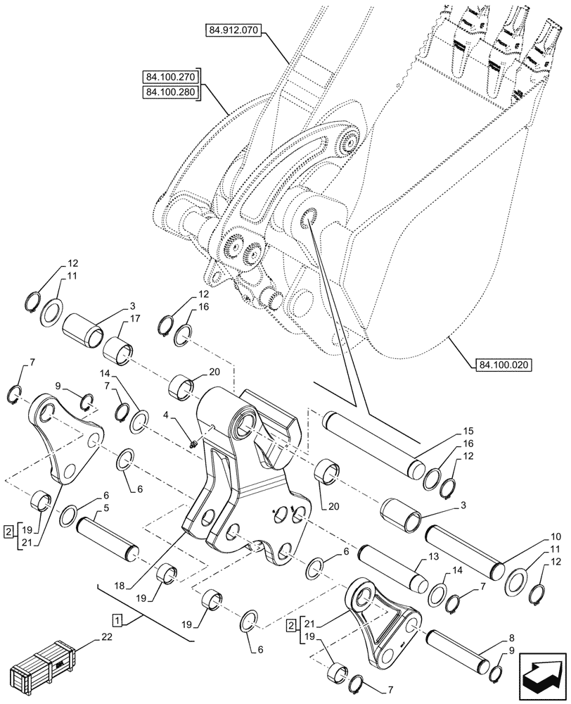 Схема запчастей Case 590SN - (84.100.140) - VAR - 745162 - BACKHOE BUCKET, UNIVERSAL, COUPLING, EXTENDABLE DIPPER, LINK (84) - BOOMS, DIPPERS & BUCKETS