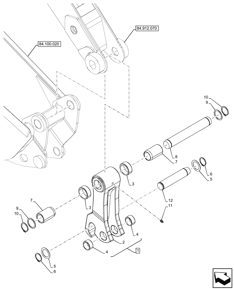 Схема запчастей Case 590SN - (84.100.200) - BACKHOE BUCKET, MECH. COUPLER, EXTENDABLE DIPPER, LINK 15FT (84) - BOOMS, DIPPERS & BUCKETS