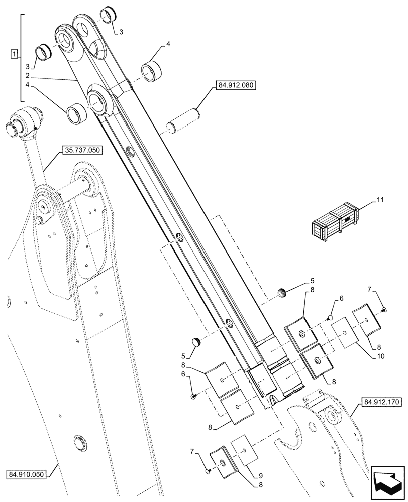 Схема запчастей Case 590SN - (84.912.070) - VAR - 423076 - EXTENDABLE DIPPER, FIXED, ARM (84) - BOOMS, DIPPERS & BUCKETS